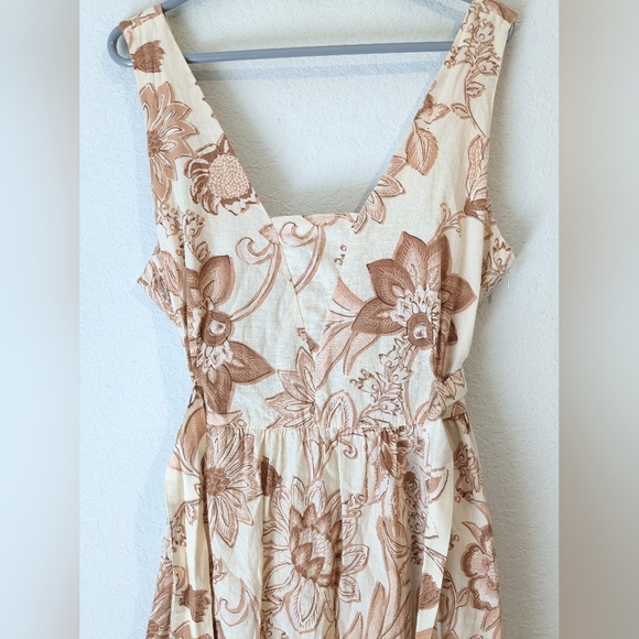 MNG Mango Orange Cream Cotton Sleeveless V-Neck Belted Flowy Martina Maxi Dress - Picture 7 of 11
